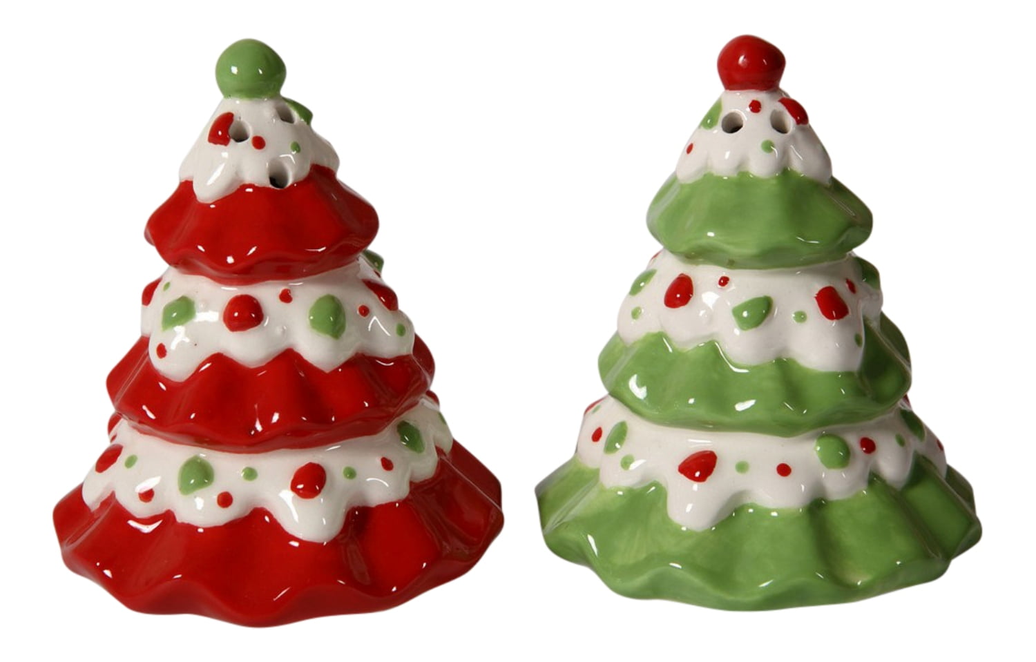 Red and Green Christmas Tree Salt and Pepper Shaker Set