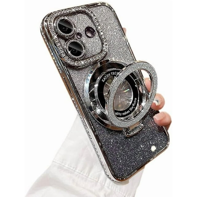 Bling Glitter Phone Case Compatible with iPhone 16 Plus, Kickstand Camera Lens Protector Soft Cover Sparkling Rhinestone Case