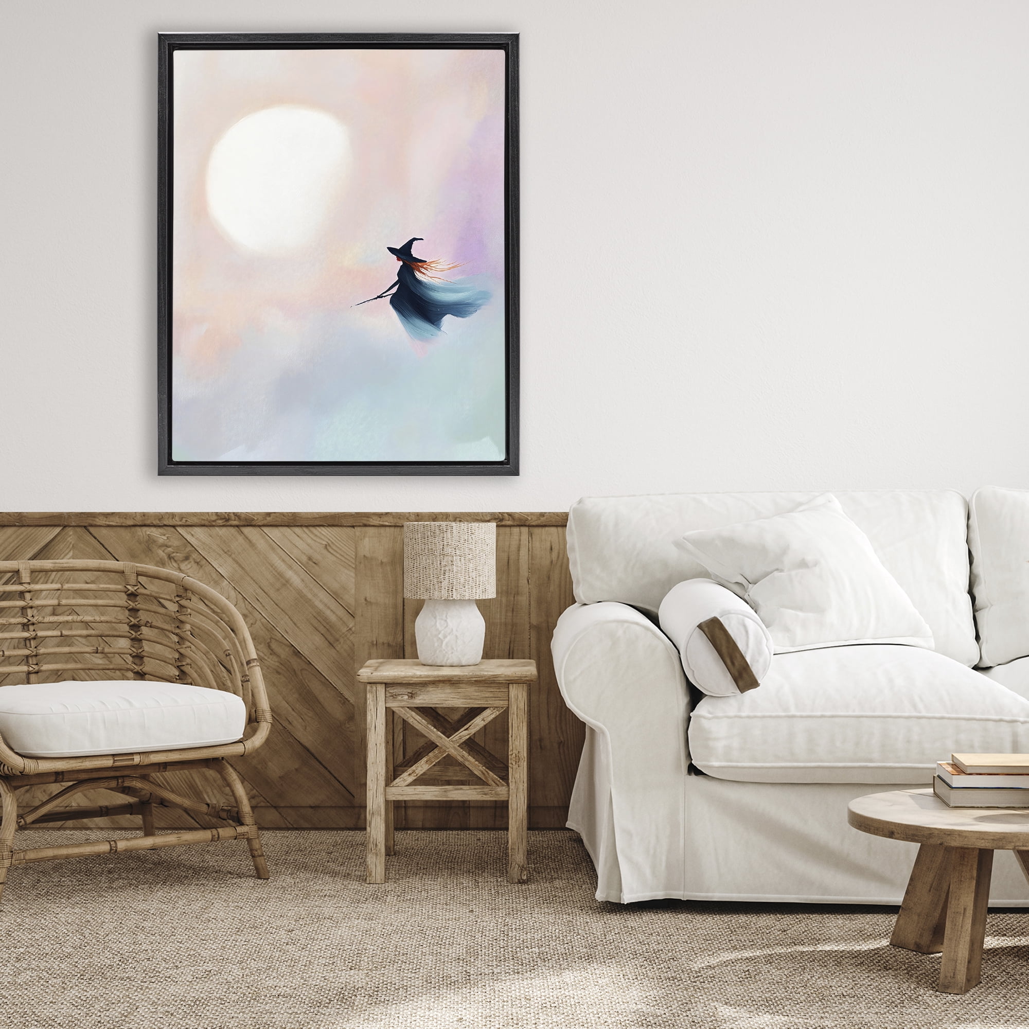Stupell Industries Witch Flying at Sunset Black Framed Floater Canvas Wall Art, design by The Prints Vibe