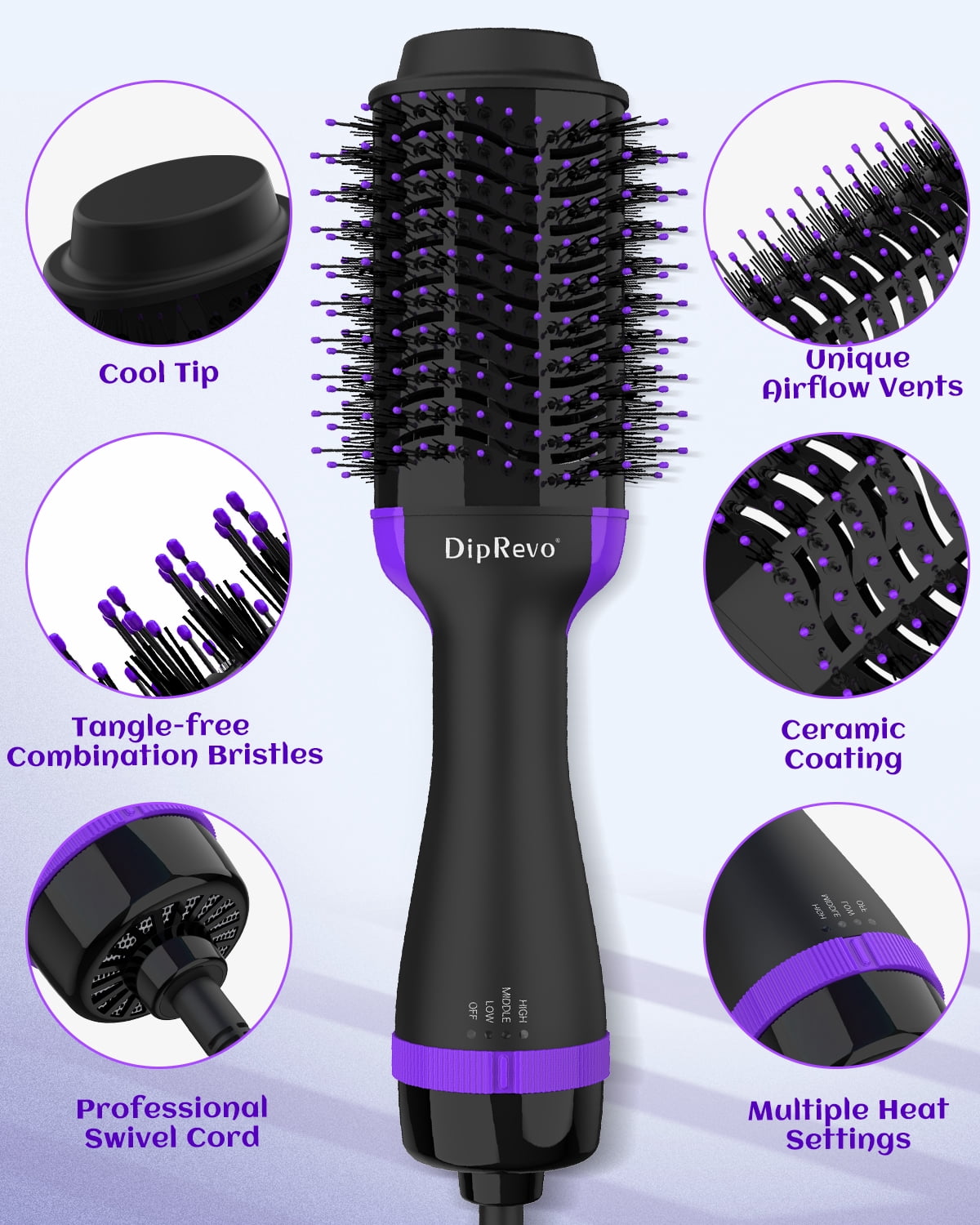 Purple Heated Styling Brush with Black Heat-Resistant Gloves Glister Hot Smoothing Brush Ultra Violet | Oz Hair & Beauty main image 4