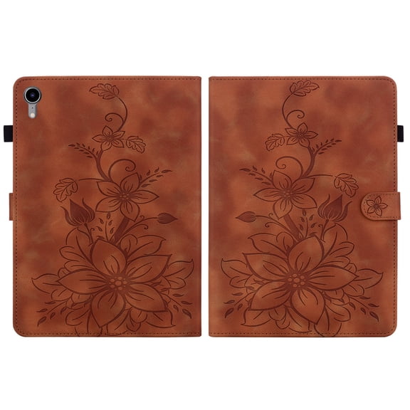 FJLBDE Case for iPad Mini 7 A17 Pro 2024/Mini 6 2021 8.3 Inch 7th/6th Gen, Embossed Flower Leather Flip Wallet Folio Stand Cover, Brown