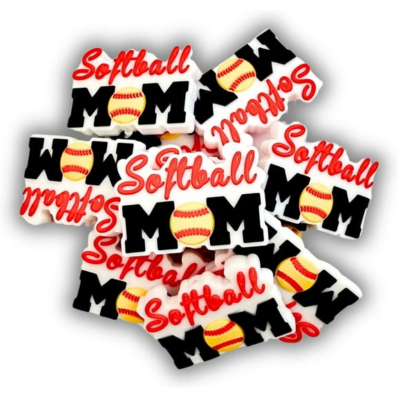 Lashicorn Softball Ball Mom Silicone Focal Bead  12 Pack Mama Sports for Freshie Hangers Beaded Pens 1.5 Wholesale Bulk Keychain Brushes