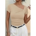 thumbnail image 7 of PRETTYGARDEN Women's Summer Asymmetrical Y2K Tops Trendy Ribbed Short Sleeve Fitted Tee Shirts Spring Fashion Clothing, 7 of 7