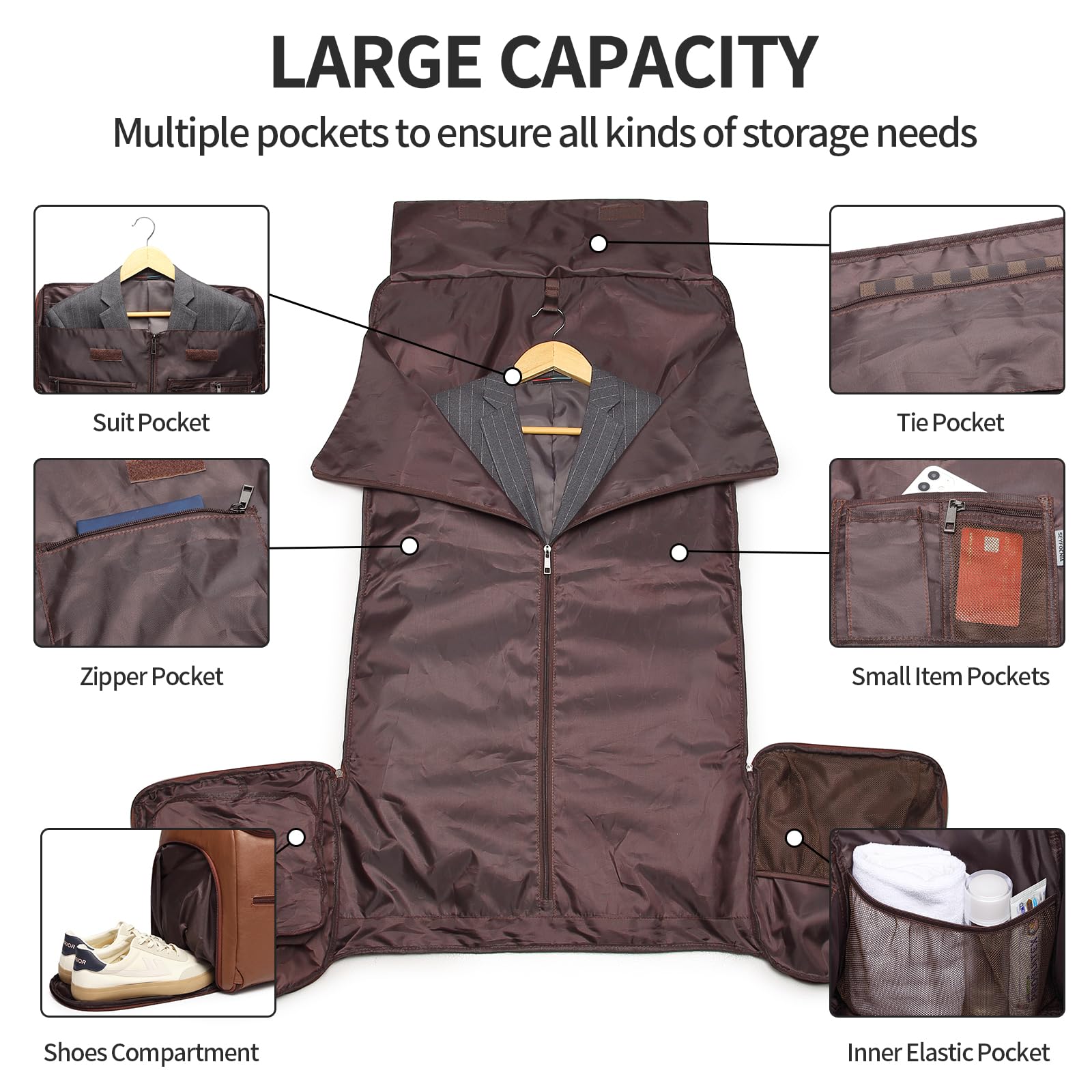 Carry On Garment Bag for Travel, Convertible Travel Garment Bag for Men Women, 2 in 1 Hanging Suitcase Suit Business Travel Bag