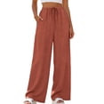 thumbnail image 3 of TARIENDY Wide Leg Pants for Women Baggy Palazzo Summer Casual Pant with Pockets Plus Size Elastic High Waist Linen Trousers with Drawstring L, 3 of 10