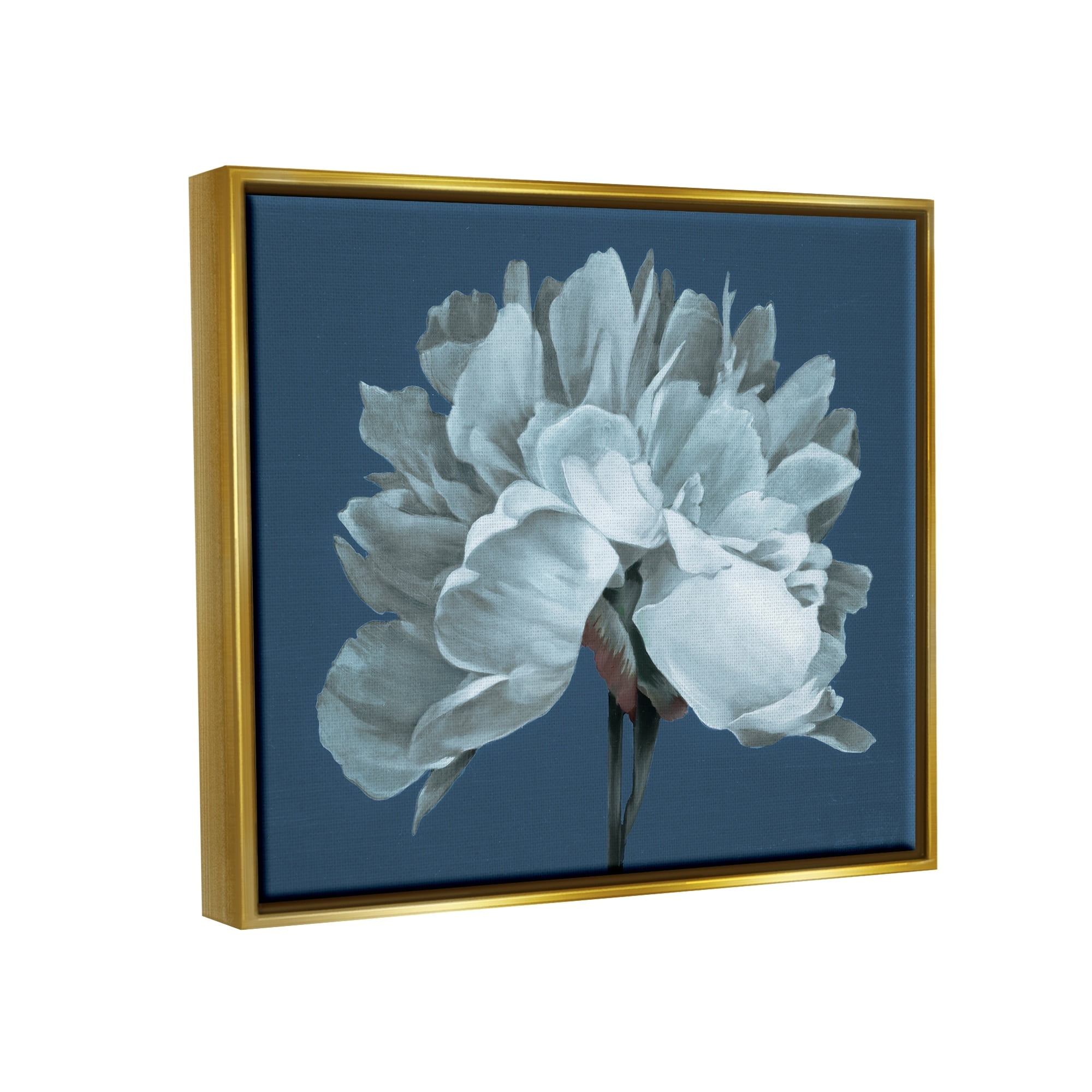 Stupell Industries Contemporary White Bloom Single Flower Sprig Graphic Art Metallic Gold Floating Framed Canvas Print Wall Art, Design by Liz Jardine