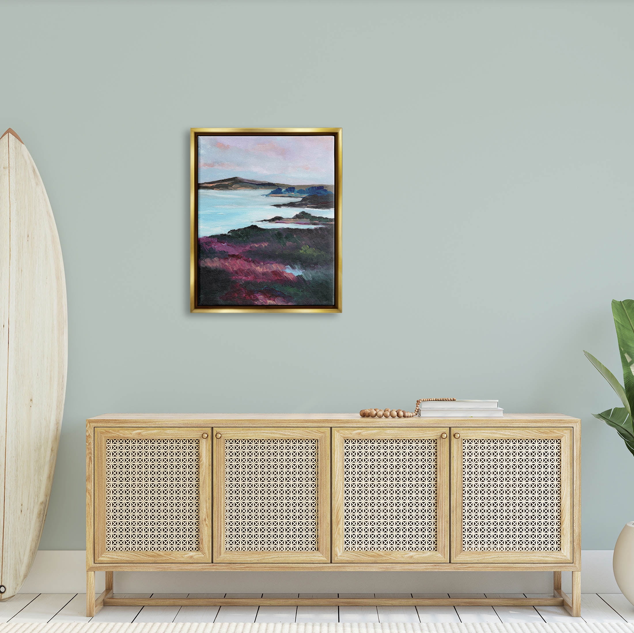 Stupell Industries Vivid Brushed Meadow Lake Edge Painting Metallic Gold Floating Framed Canvas Print Wall Art, Design by Nikita Jariwala