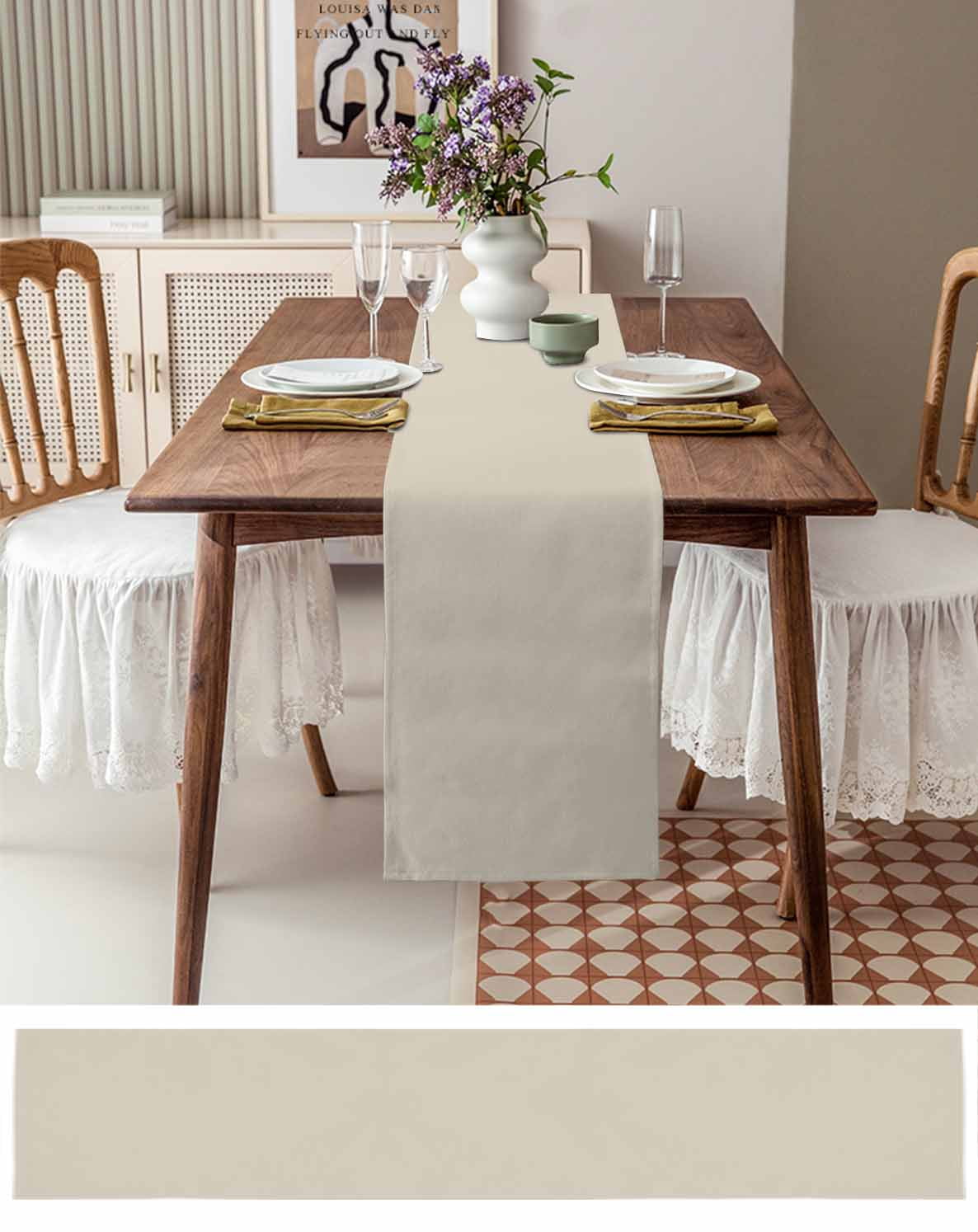 ERUNPONLY Ivory White Table Runner - 120 Inch Long Modern Pure Ivory White Cotton and Linen Blended Dress Scarves Farmhouse Table Runner for Kitchen Dining, Coffee Table, 13" x 120"
