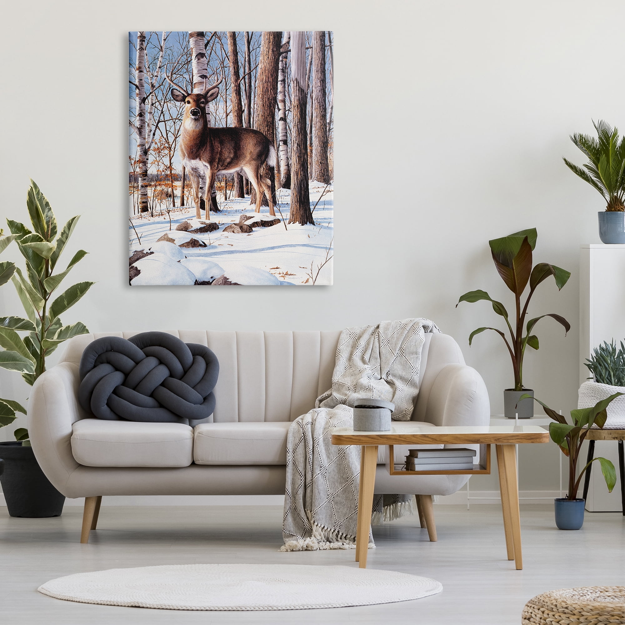 Stupell Industries Deer in Snowy Forest Landscape Animals & Insects Painting Gallery Wrapped Canvas Print Wall Art, 36 x 48