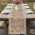thumbnail image 4 of Boho Beige Flowers Table Runner - 108 Inch Long Spring Abstract Watercolor Floral Leaf Cotton and Linen Blended Dress Scarves Farmhouse Table Runner for Kitchen Dining, Coffee Table, 13" x 108", 4 of 8