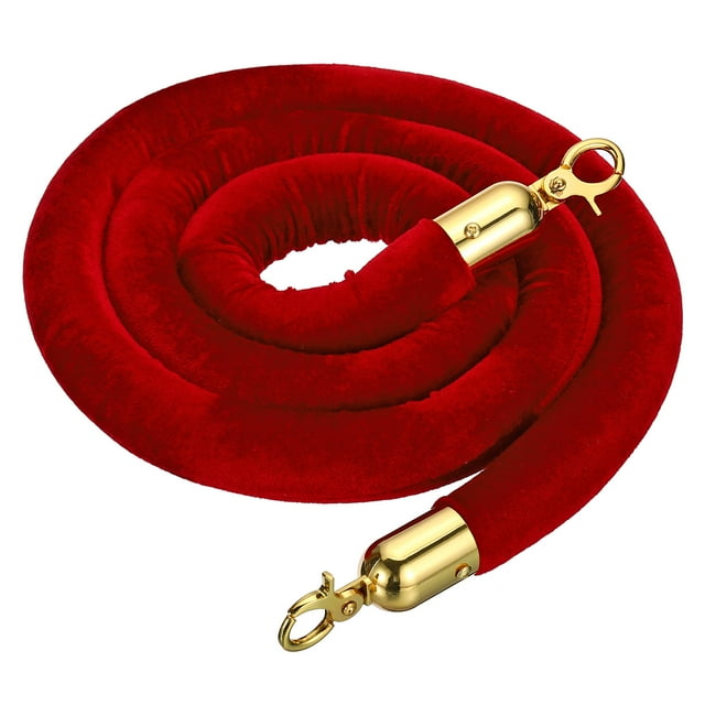 Unique Bargains 5.5 Feet Red Velvet Stanchion Rope, Crowd Control Barrier Rope with Snap Hook, Golden