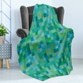 thumbnail image 4 of Teal Soft Flannel Fleece Throw Blanket, 3D Cube Pattern Abstract Squares Vibrant Colored Geometric Shapes Design Modern, Cozy Plush for Indoor and Outdoor Use, 50" x 60", Sea Green Blue, by Ambesonne, 4 of 5