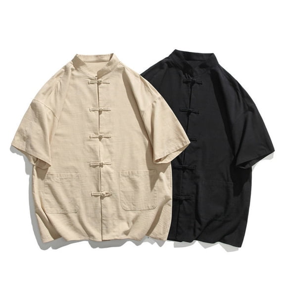 Men's Cotton Solid Color Casual Button Down Shirt Short Sleeve T-Shirt Tops, Turndown Collar Summer Loose Fit Soft Breathable Travel Beach Vacation Golf Daily Fashion Essential