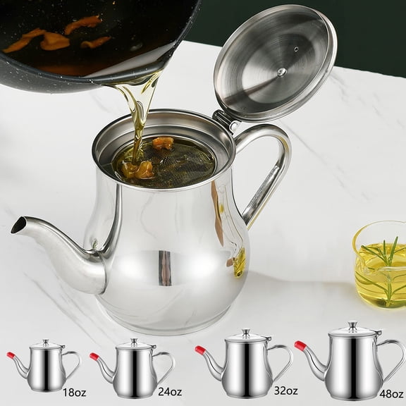 Stainless Steel Oil Pot with Filter for Kitchen, Home Cooking Oil Storage Can for Grease, Olive Oil, Vinegar and Seasoning