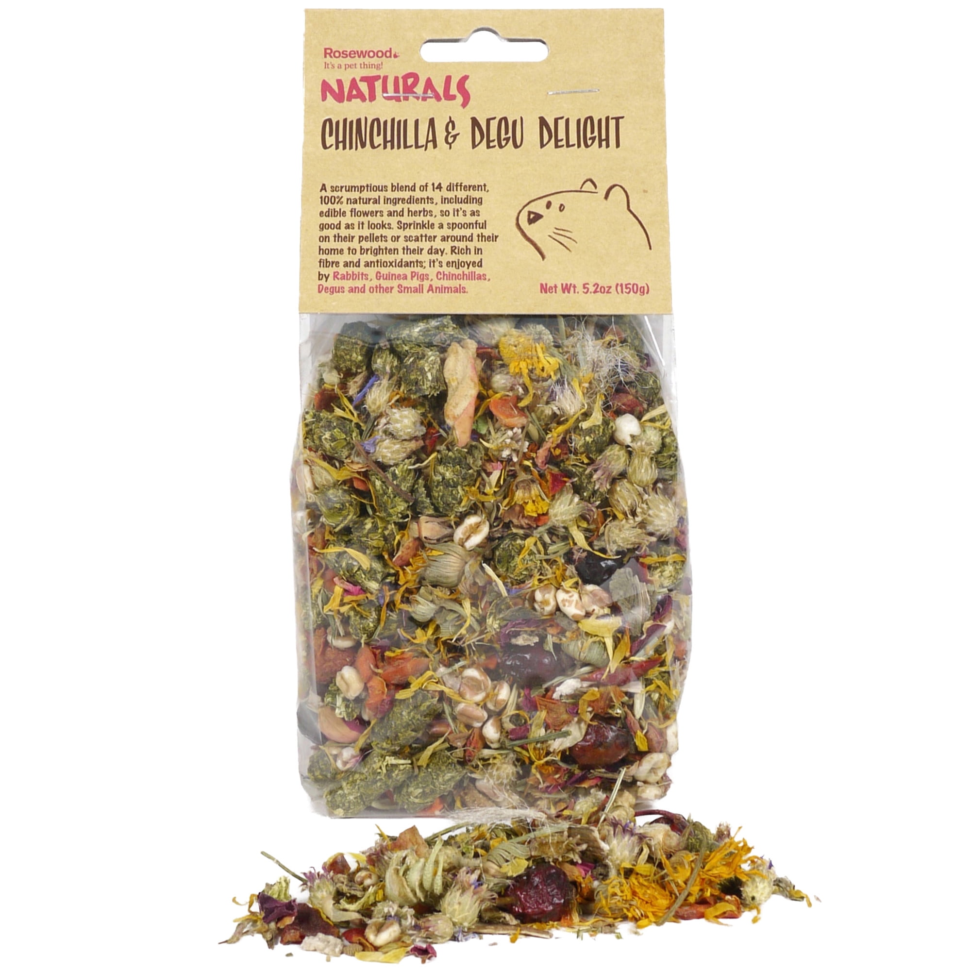 Rosewood Naturals: Chinchilla & Degu Delight - 4 Pack, 5.2oz Bags - Small Animal Treat, Blends 14 Natural Ingredients, Flower & Herb Mix, Pet-Rabbit
