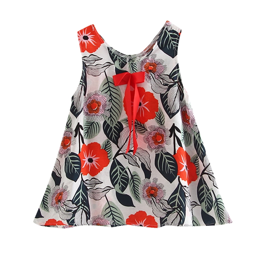 Mnycxen Toddler Baby Kids Girls Sleeveless Floral Leaf Print Bow Dresses  Casual Clothes - Walmart.com