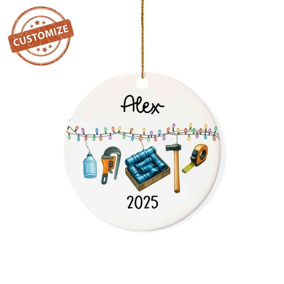 Customizaholic Plumber Ornament, Personalized Gift for Handyman or Pipefitter, Custom Name 2025 Holiday Decoration