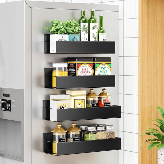 Innovador organizador de especias móvil, especiero magnético para su refrigerador, garantía sin complicaciones con metal a prueba de óxido, imán fuerte que admite hasta 12 frascos, estilo versátil y