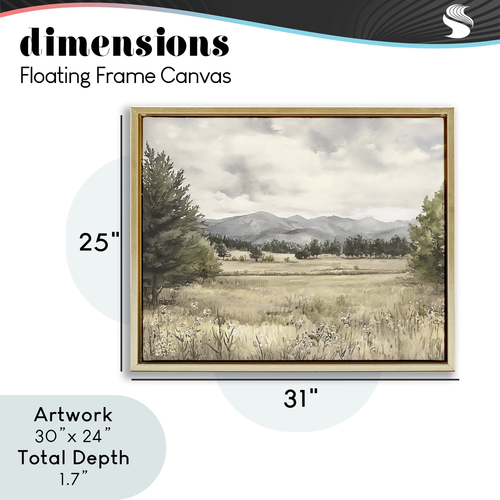 Stupell Industries Muted Mountain Meadow Gold Framed Floater Canvas Wall Art, design by Riley B