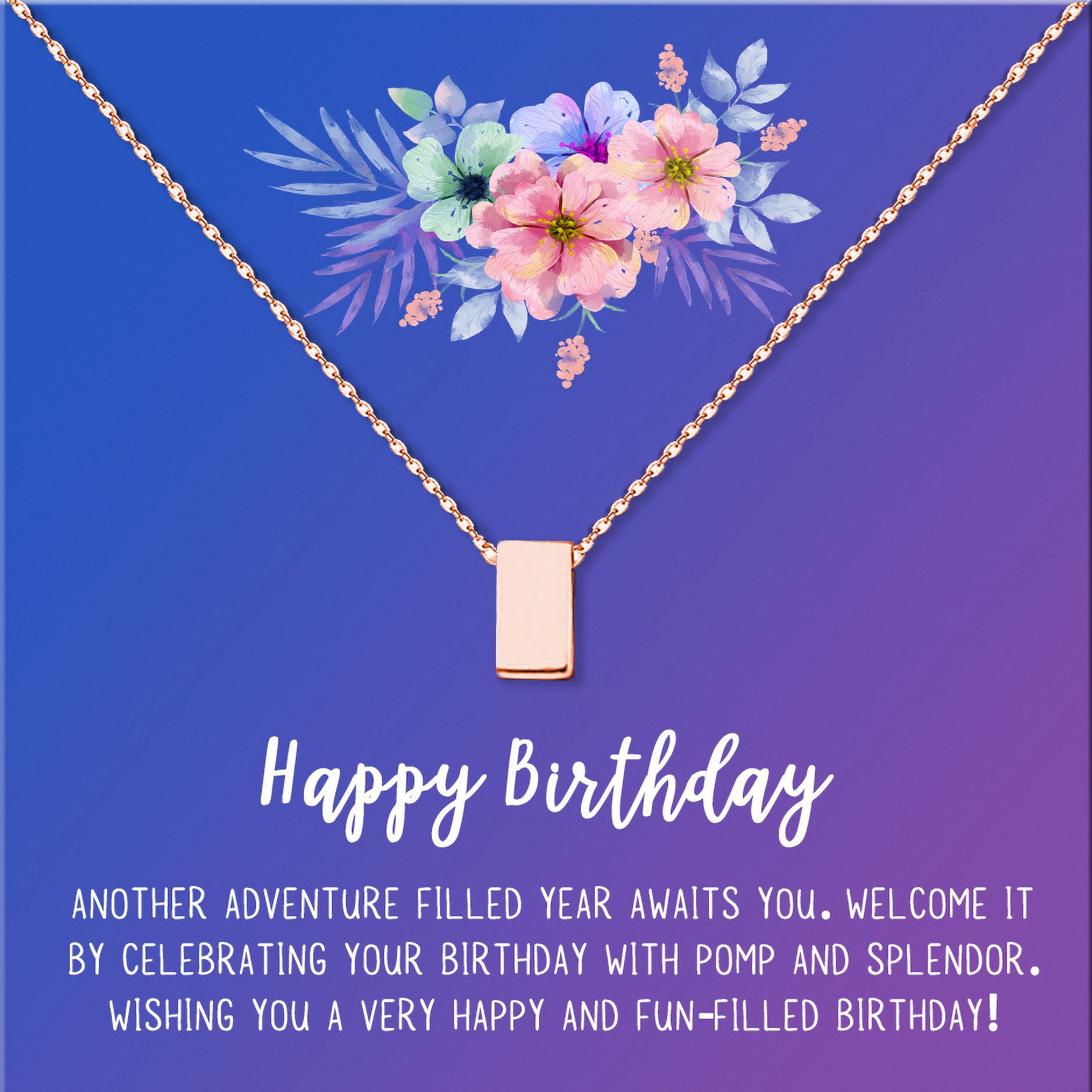 Anavia Happy Birthday Gifts Stainless Steel Fashion Necklace Birthday Card Jewelry Gift for Her, Birthday Gift for Friend-[Rose Gold Cube, Blue-Purple Gift Card]