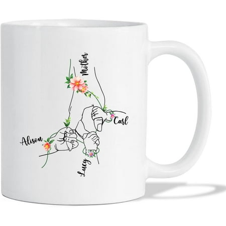 

Hold Hand Mother & 3 Kids Coffee Mug 11 Oz 11 Oz Personalized Mom White Coffee Cup Gift For Mothers Day Floral Mother Hand Ceramic Teacup Custom Mother & Kids Names Mug Mother Cup Gifts For Mommy