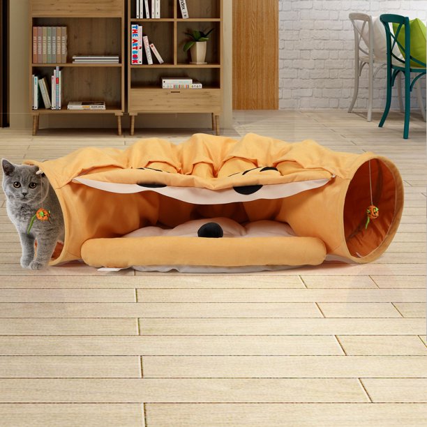 Coziwow Cat Tunnel Bed, Indoor Hide Tunnel Training Exercise with Hanging Scratching Balls