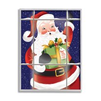 Stupell Industries Vintage Jolly Santa Window Graphic Art Gray Framed Art Print Wall Art, Design by Arrolynn Weiderhold