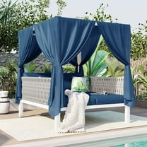 SEGMART Outdoor Patio Sunbed with Canopy Curtains - 57.5" Wicker Style Lounge Bed, High-Density Cushions, Privacy Shade for Poolside, Backyard, Deck