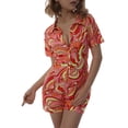 thumbnail image 4 of Women Printed Button-up Romper, Short Sleeve Lapel Neck Short Jumpsuit for Summer, 4 of 10