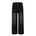 thumbnail image 4 of Prolriy Straight Leg Jeans for Women, Women's Solid Color Wide Leg Casual Pocket Jeans Commuting Pants Women's Pants Black L, 4 of 9