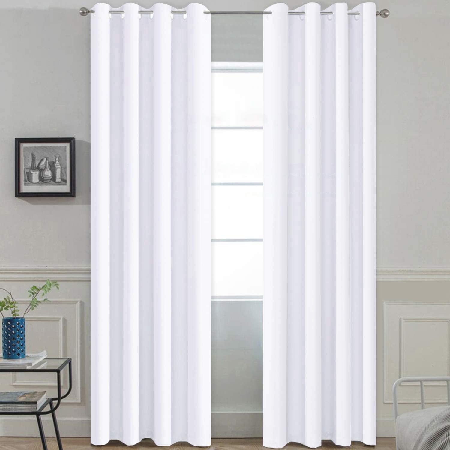 Amay Grommet Top Blackout Curtain Panel White 120 inch Wide by 132 inch Long-1 Panel