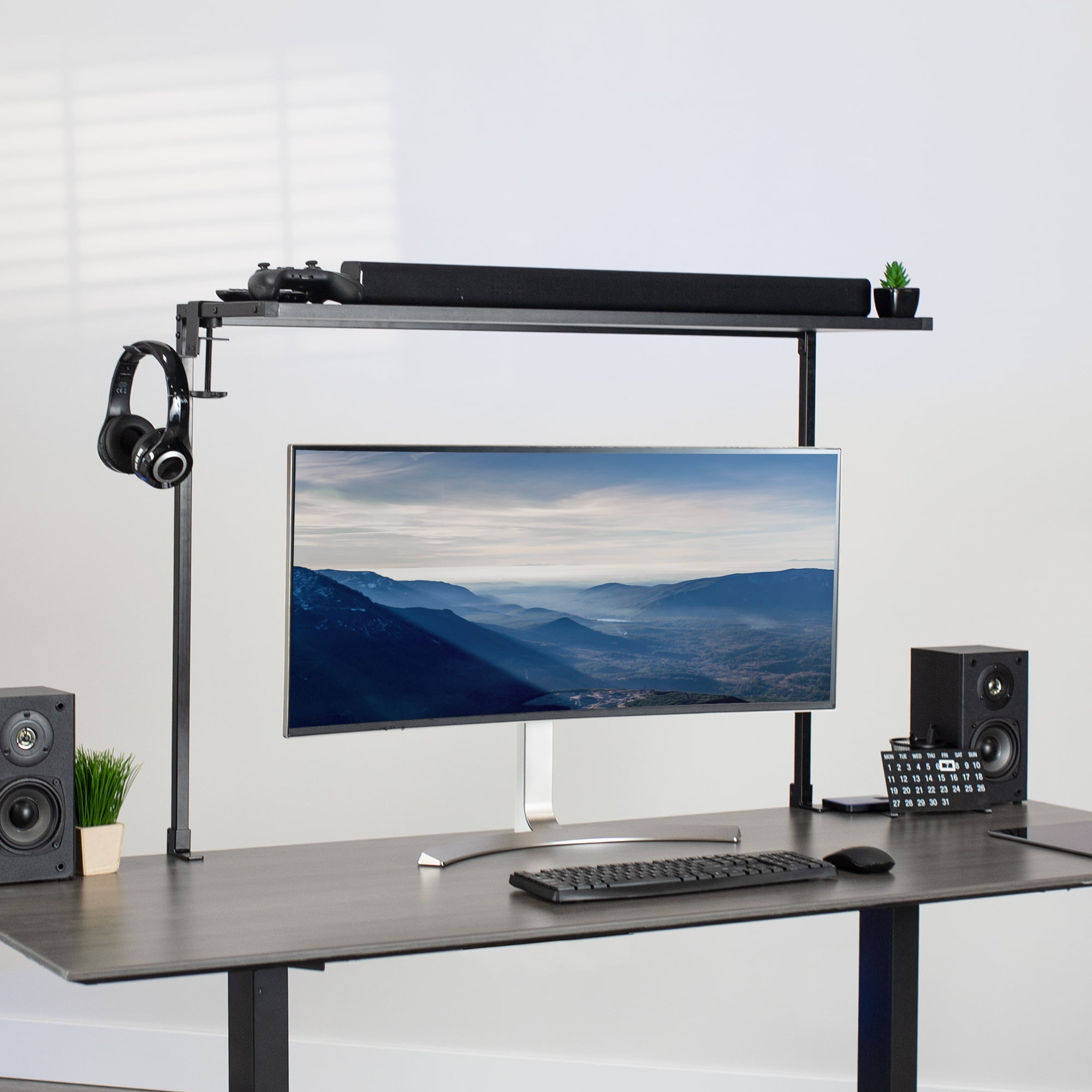 VIVO Black Clamp-on Overhead 42" Desk Shelf, Raised Accessory Platform Organizer