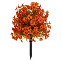 BNNG Artificial Topiary Ball Tree with Flower for Outdoor, Fall Fake Shrubs Bushes with Ground Spikes, UV Resistant Faux Boxwoods Plants for Garden Porch Patio Decor, 20 inches