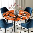 thumbnail image 5 of Elastic Fitted Round Tablecloth, Orange Geometric Waterproof Stretch Table Cover for 36"-44" Tables, Black White Striped Abstract Lines Art Washable Outdoor Tablecloths for Patio, Picnic, Camping, 5 of 9