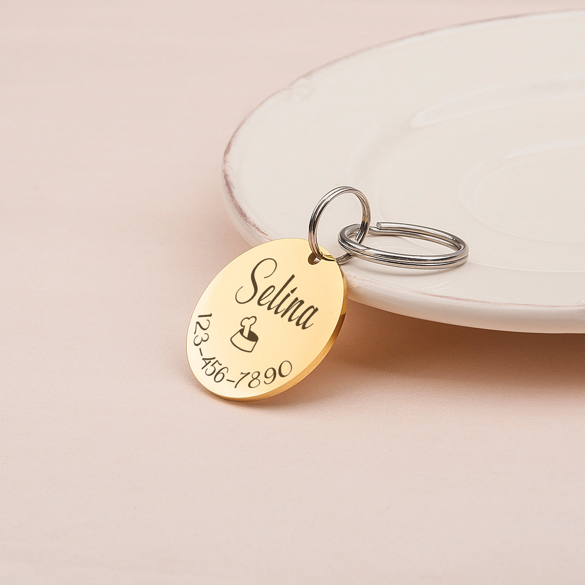 Anavia Stainless Steel Metal Round Name - Icon - Phone Number Birthday Holiday Christmas Engraved Dog ID Tag, Gold