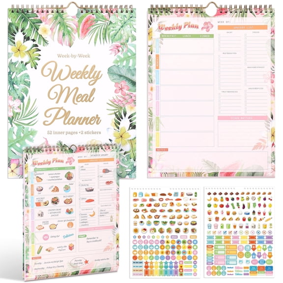 52-Week Meal Planner Notebook with Stickers – All-in-One Weekly Food Planner for a Whole Year, Includes Grocery Shopping Lists & Weekly Meal Plan Organizer for Healthy Eating, Meal Prep & Budgeting