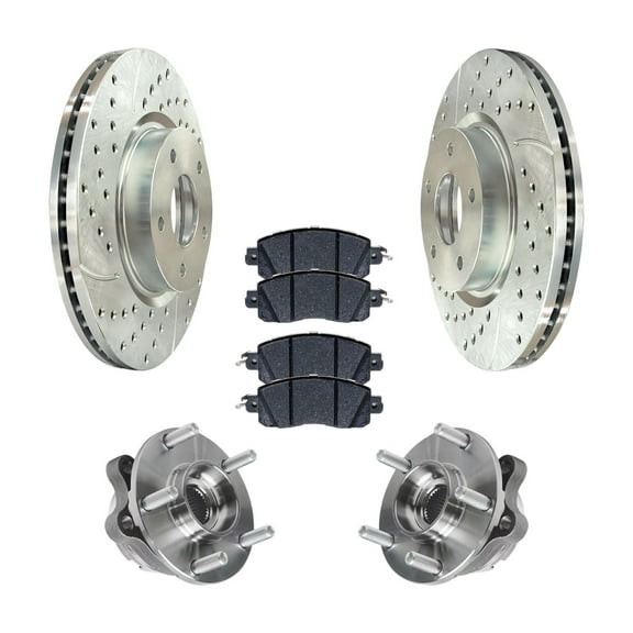 AutoShack Front Drilled & Slotted Brake Rotors Ceramic Brake Pads Wheel Bearing Hub Assembly | Replacement for 2013-2018 Nissan Altima 2.5L FWD | Zinc Coated | 8-PC Brake Kit | SilverShield Pro