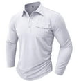 thumbnail image 2 of UVEASISHA Outdoor Sports Polo Shirts for Men Fall Casual Long Sleeve Golf Shirts Lightweight Stretch Slim Fit Workout Shirt Solid Color Button Golf Polos with Pocket,White,XL, 2 of 8
