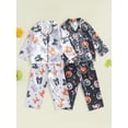 thumbnail image 3 of Cjfdfy Toddler Baby Girl Boy Halloween Silk Stain Pajamas Set Kids Girls PJS Set Sleepwear Fall Winter Clothes Pumpkin Bow Print Long Sleeve Button Down Shirt with Long Pants Set Loungewear 1-10Y, 3 of 9