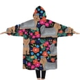 thumbnail image 2 of Oversized Wearable Blanket Hoodie,Yorkie Dog and Flower Florals Sherpa Blanket Hoodie with Super Pockets,Super Warm Fuzzy Pullover for Women & Men, 2 of 6