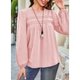 thumbnail image 3 of Corabera Womens Fall Tops Ribbed Boho Tops for Women Loose Puffed Sleeve Flowy Shirts Round Neck Peasant Blouse Dressy Pink L, 3 of 7