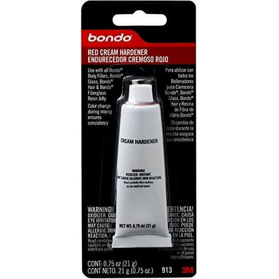 Bondo Red Cream Hardener, Color Change During Mixing Ensures Consistency, 16.5 Ounces