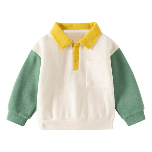 aidice Baby Boy Clothes Lapel Neck Long Sleeve Loose Button Pullover Tops Comfy Color Block Sweatshirts