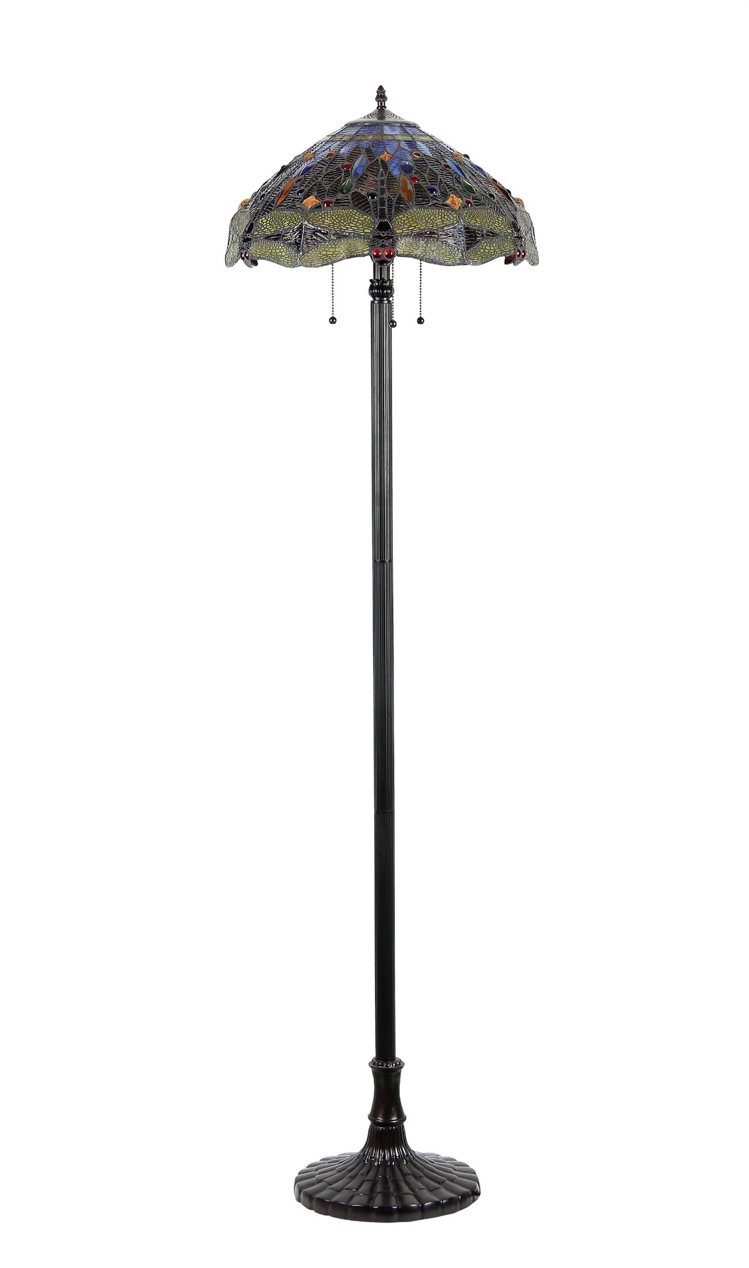 Pemberly Row Tiffany-style 3 Light Dragonfly Floor Lamp 18" Shade