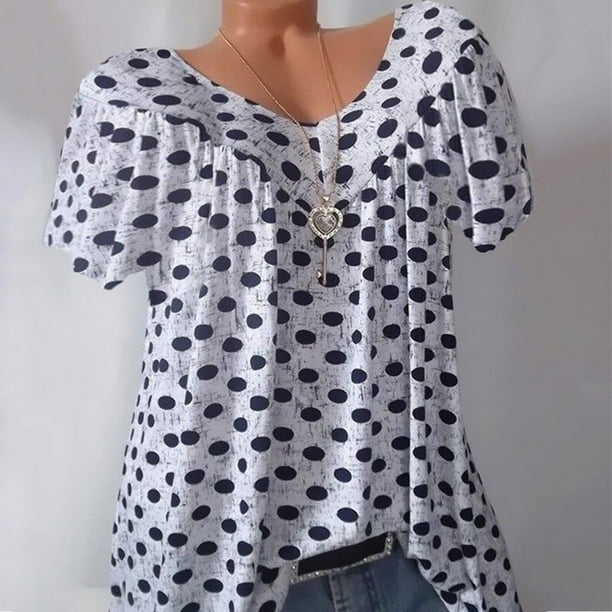 ICHUANYI Clearance Women Plus Size Casual V Neck Print Daily Short Sleeve Tops Shirt Blouse(White, XL) ICHUANYI WER2023080813635