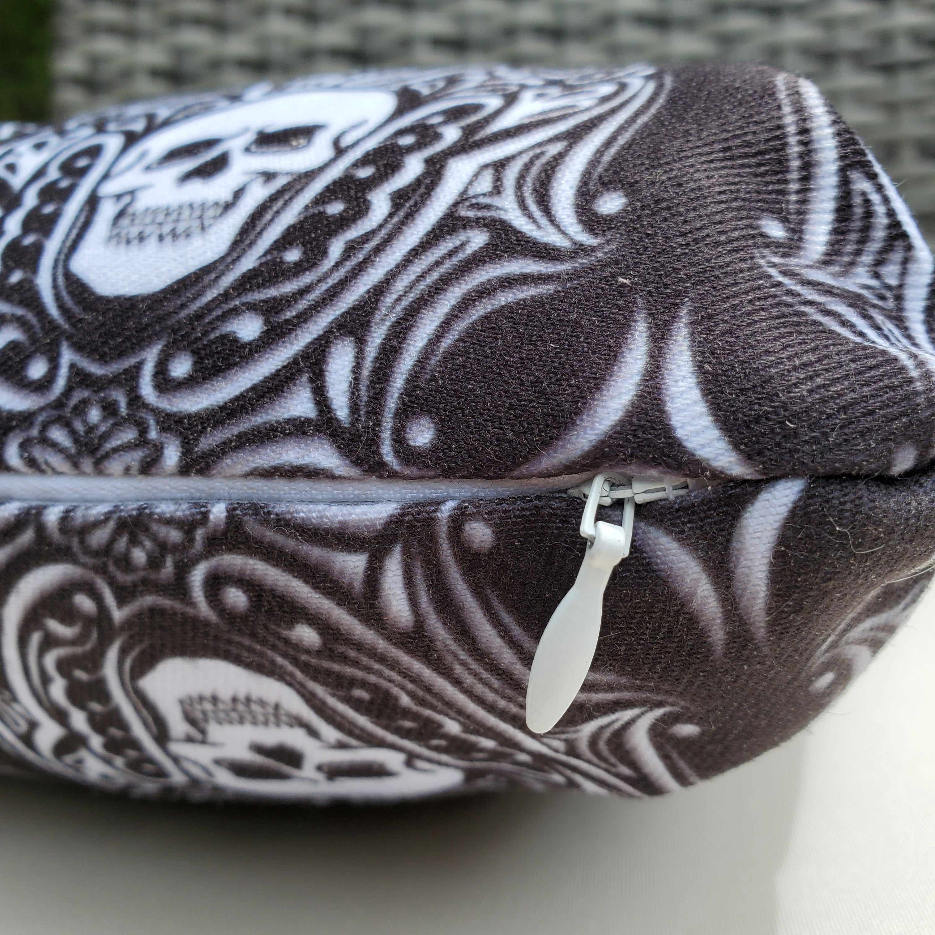 Outdoor Skull Pillow-Black & White