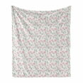 thumbnail image 1 of Flamingo Soft Flannel Fleece Blanket, Pastel Hand Drawn Palm Banana Leaves and Tropical Bird Animal Silhouettes, Cozy Plush for Indoor and Outdoor Use, 60" x 80", Peacock Green Pink, by Ambesonne, 1 of 5