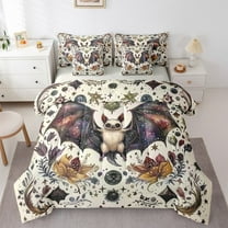 jejeloiu Spooky Halloween Bats Bedding Comforter Set 7-Piece,Horror Gothic Theme King Bedding Sets,Retro Country Flower Bed Sheets For Child,Microfiber Bedroom Decor Reversible