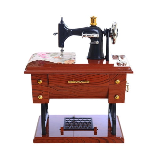 Sylvamorning Vintage Music Box Mini Sewing Machine Mechanical Christmas Gift Table Decor Musical Toy