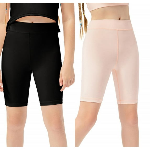 SILVERCELL 2 Pack Little Girls Summer Compression Leggings 1/2 Pants Quick Dry Sports Dance Legggings Half Pant Capris Shorts, 5-9 Years
